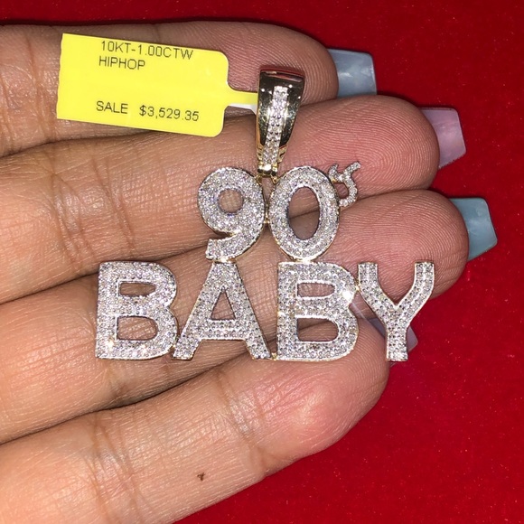 10k solid real pendant for men, natural si diamonds, free appraisal 90s Baby HOT - Picture 6 of 7